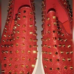Red And Gold Spike Shoes